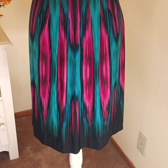 Tahari Flame Kelly GREEN/Magenta Print Cap Sleeve Dress. Boho. Dramatic. Career. - Picture 3 of 13
